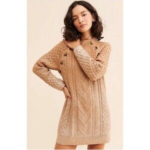Anthropologie Tan Cable Knit Sweater Dress